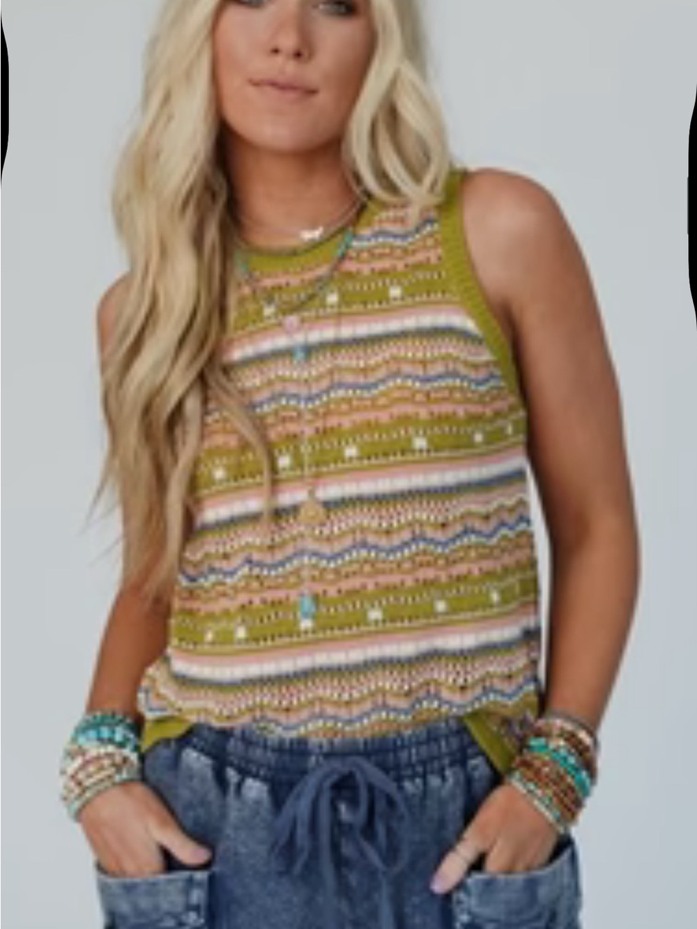 Three Bird Nest Sunset Sand Geo Pattern Top